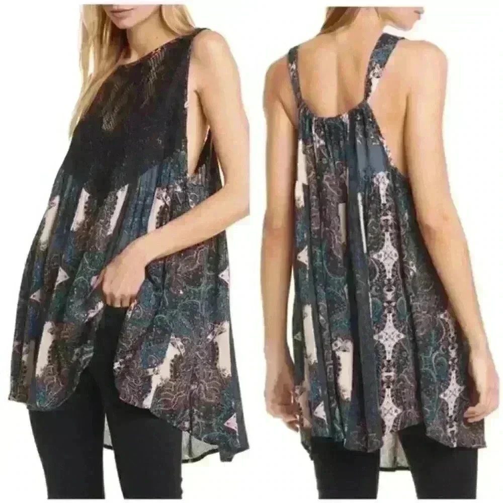 Free People Count Me In Trapeze Mini Dress Black
